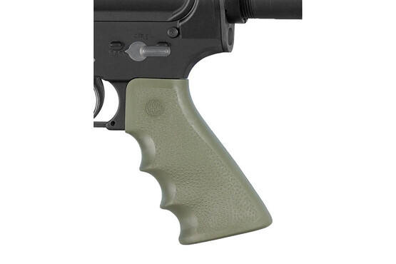 Hogue Overmolded Pistol Grip In od green installed on an AR
